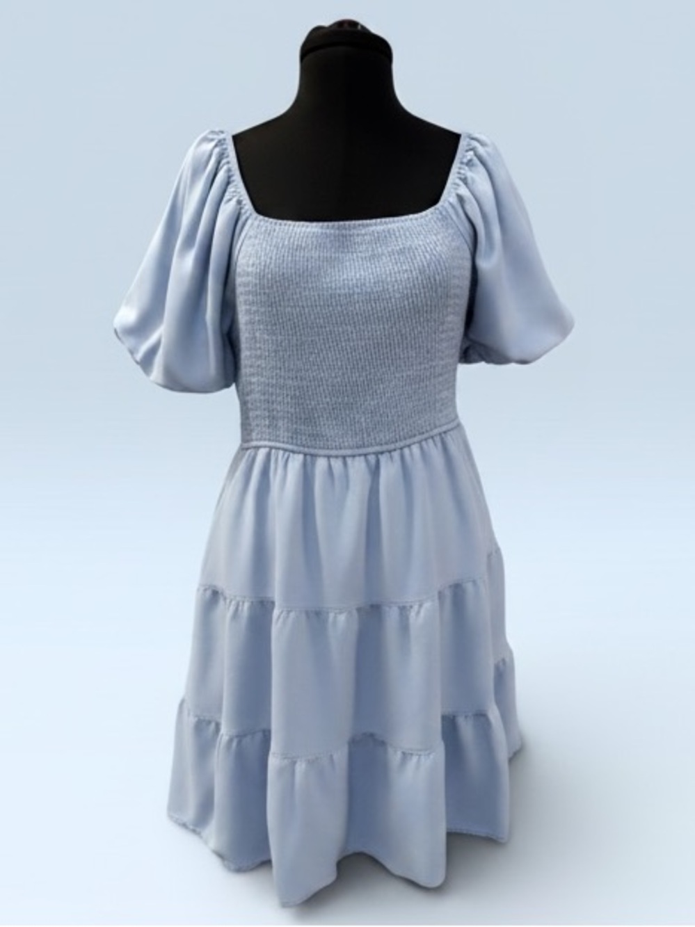 Disney Bound Light Blue Puff Sleeve Smocked Tiered Dress